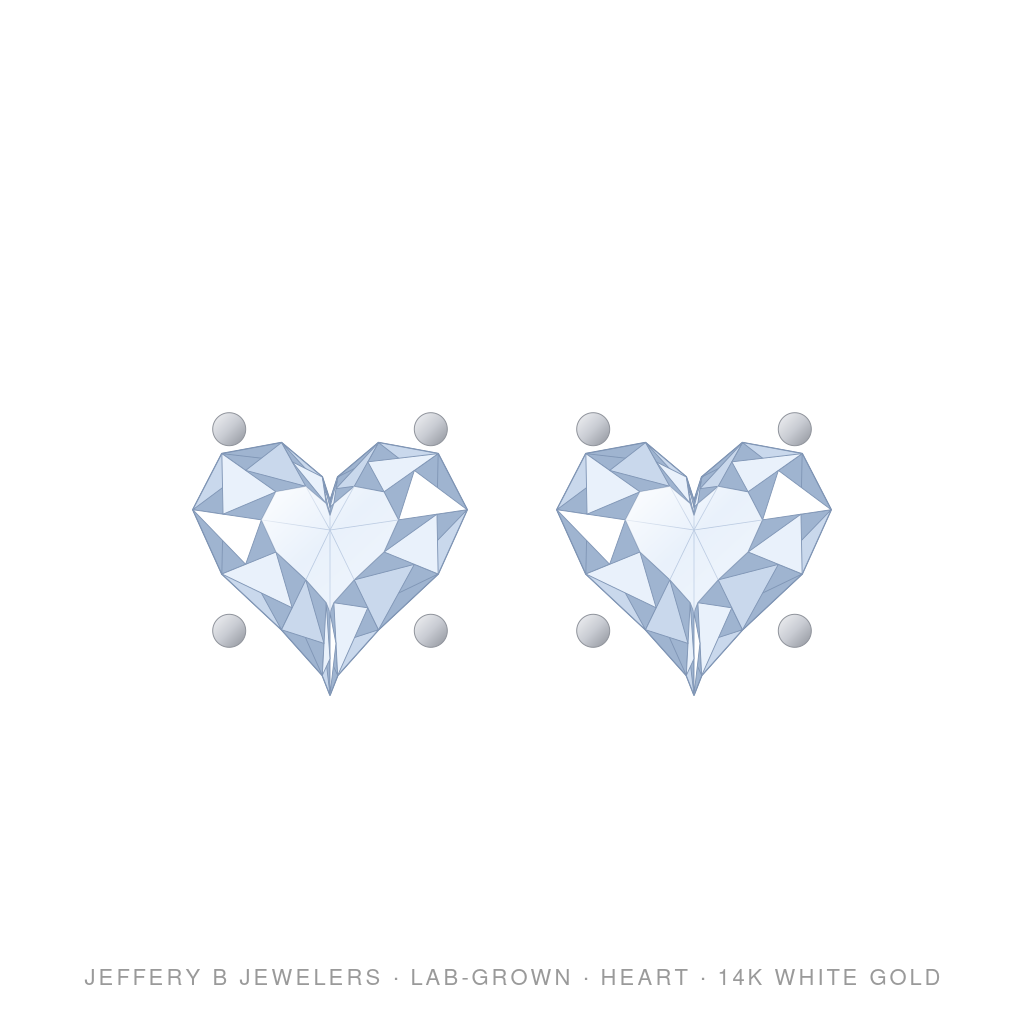 Heart Lab-Grown Diamond Stud Earrings – 4 Prong Basket Pushback – 14K White Gold
