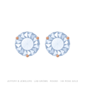 Round Lab-Grown Diamond Stud Earrings – 3 Prong Martini Pushback – 14K Rose Gold