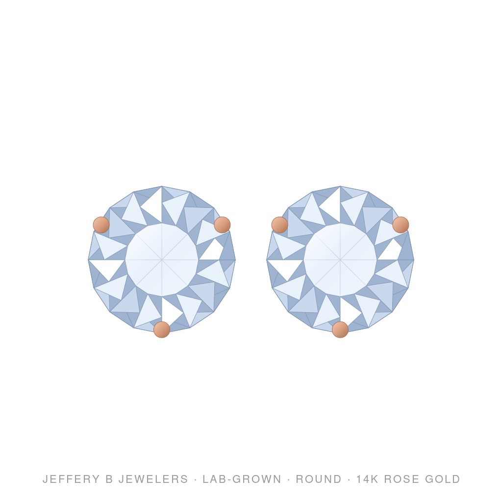 Round Lab-Grown Diamond Stud Earrings – 3 Prong Martini Pushback – 14K Rose Gold