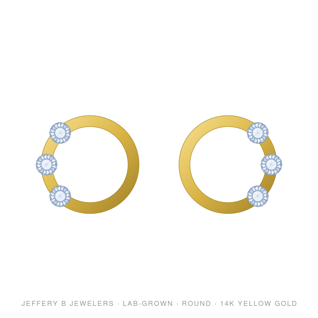 Round Lab-Grown Diamond 3-Stone Huggie Earrings – 3 Stone Huggie – 14K Yellow Gold