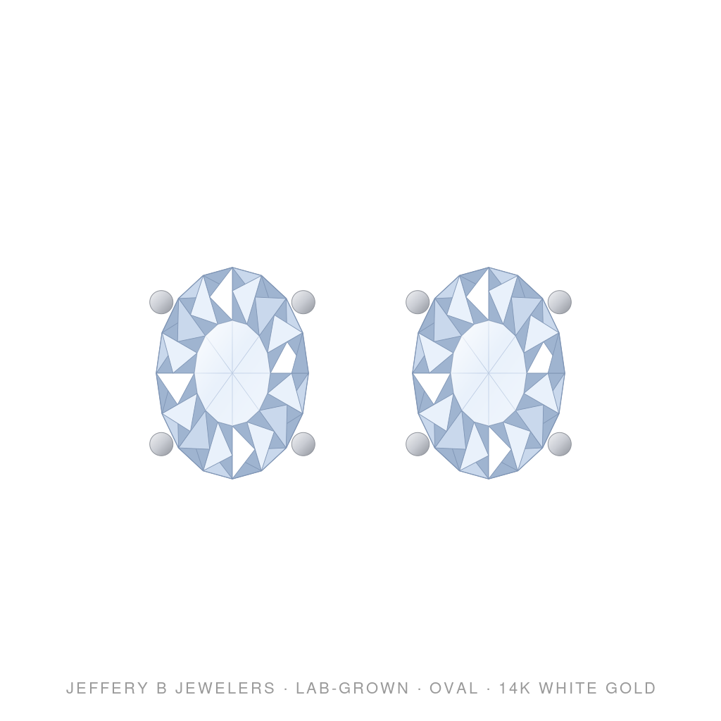 Oval Lab-Grown Diamond Stud Earrings – 4 Prong Basket Screwback – 14K White Gold