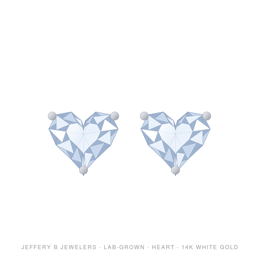 Heart Lab-Grown Diamond Stud Earrings – 3 Prong Martini Pushback – 14K White Gold