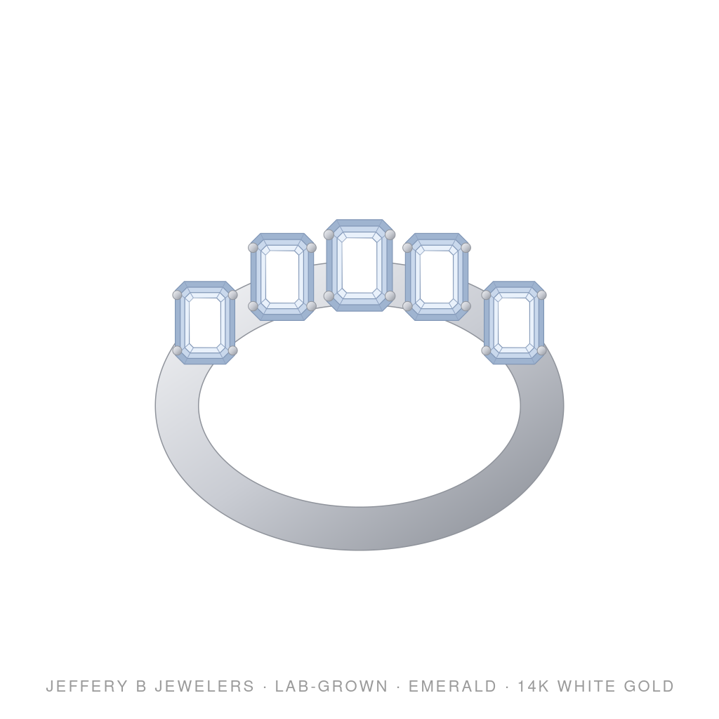 Emerald Lab-Grown Diamond 5-Stone Ring – 5 Stone Emerald Ring – 14K White Gold