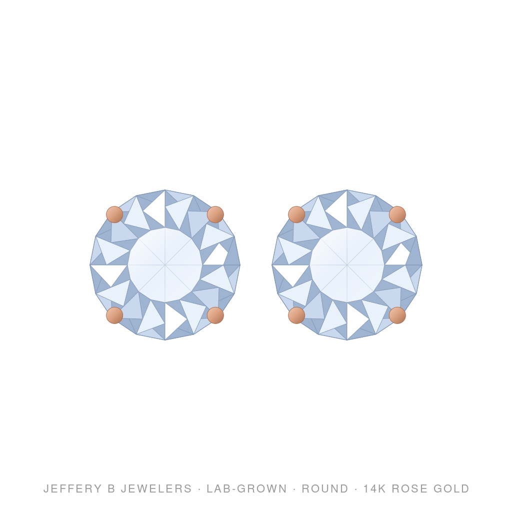 Round Lab-Grown Diamond Stud Earrings – 4 Prong Basket Screwback – 14K Rose Gold