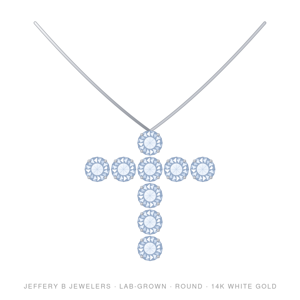 Round Lab-Grown Diamond Cross Pendant – 14K White Gold