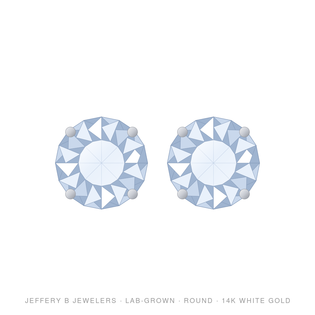Round Lab-Grown Diamond Stud Earrings – 4 Prong Basket Screwback – 14K White Gold