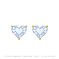 Heart Lab-Grown Diamond Stud Earrings – 3 Prong Martini Pushback – 14K Yellow Gold