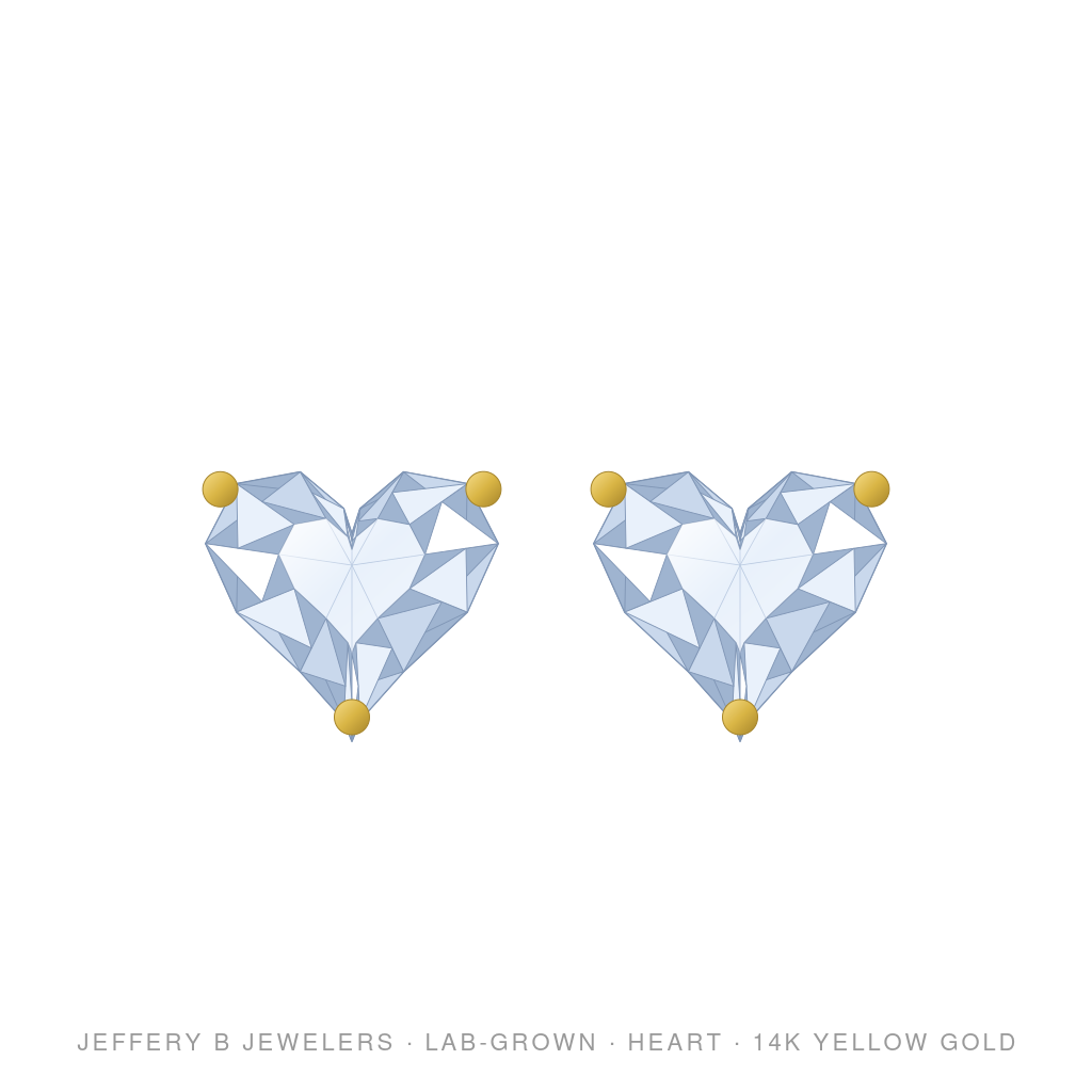 Heart Lab-Grown Diamond Stud Earrings – 3 Prong Martini Pushback – 14K Yellow Gold