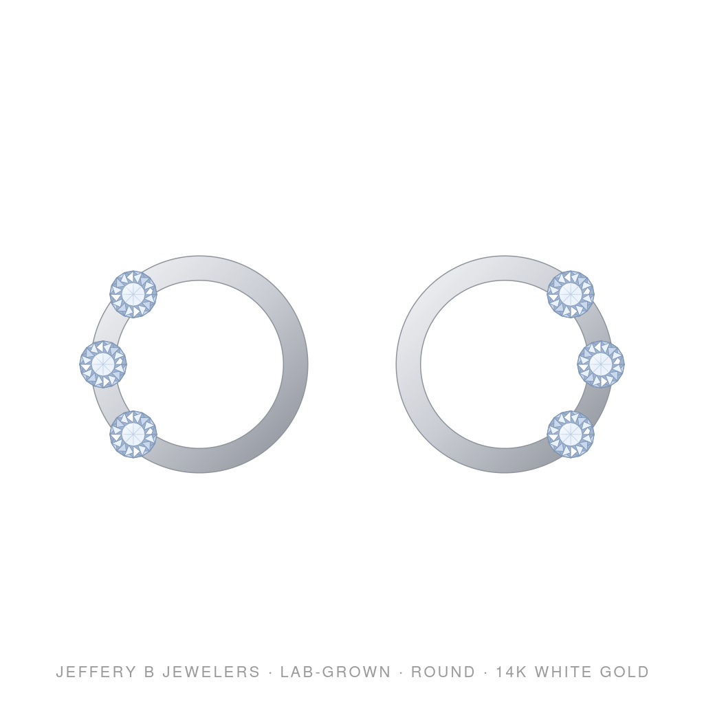 Round Lab-Grown Diamond 3-Stone Huggie Earrings – 3 Stone Huggie – 14K White Gold