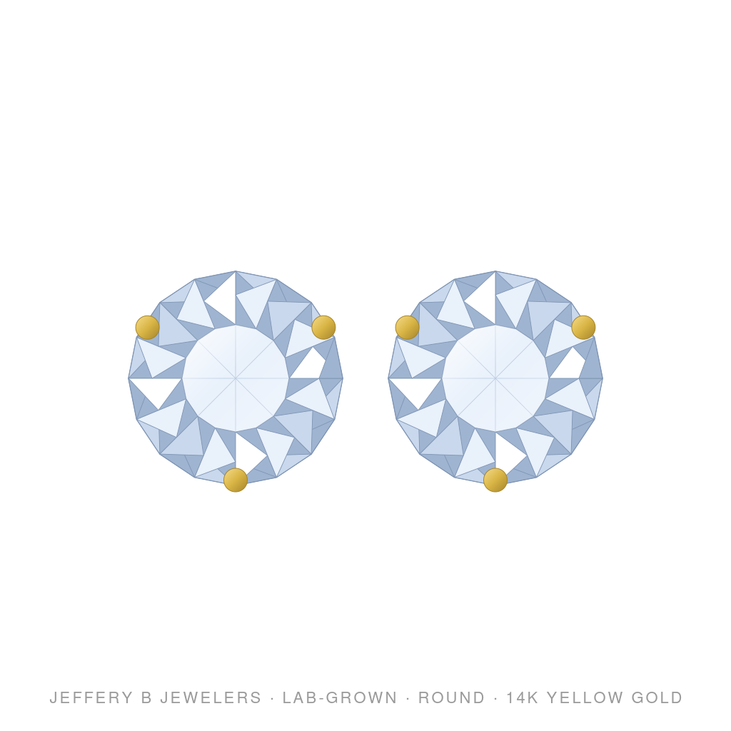 Round Lab-Grown Diamond Stud Earrings – 3 Prong Martini Screwback – 14K Yellow Gold