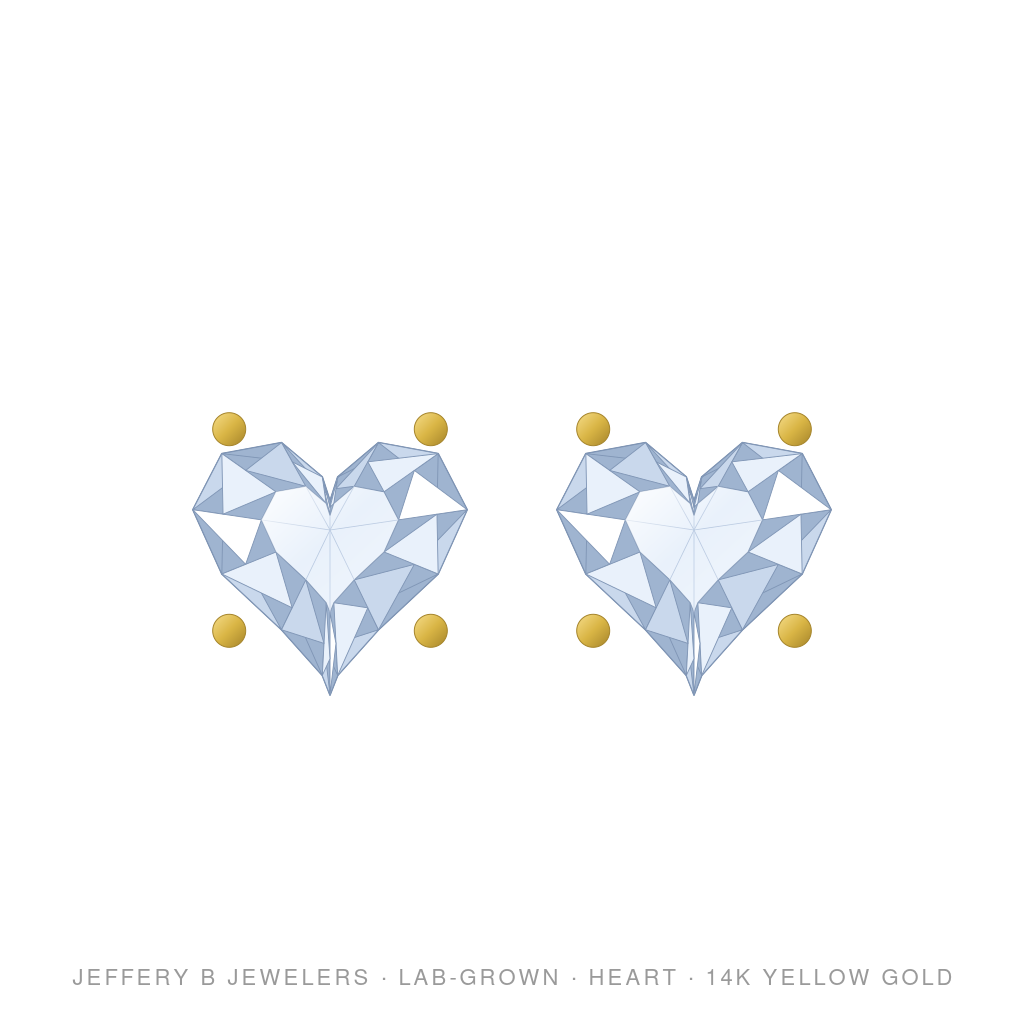 Heart Lab-Grown Diamond Stud Earrings – 4 Prong Screwback – 14K Yellow Gold