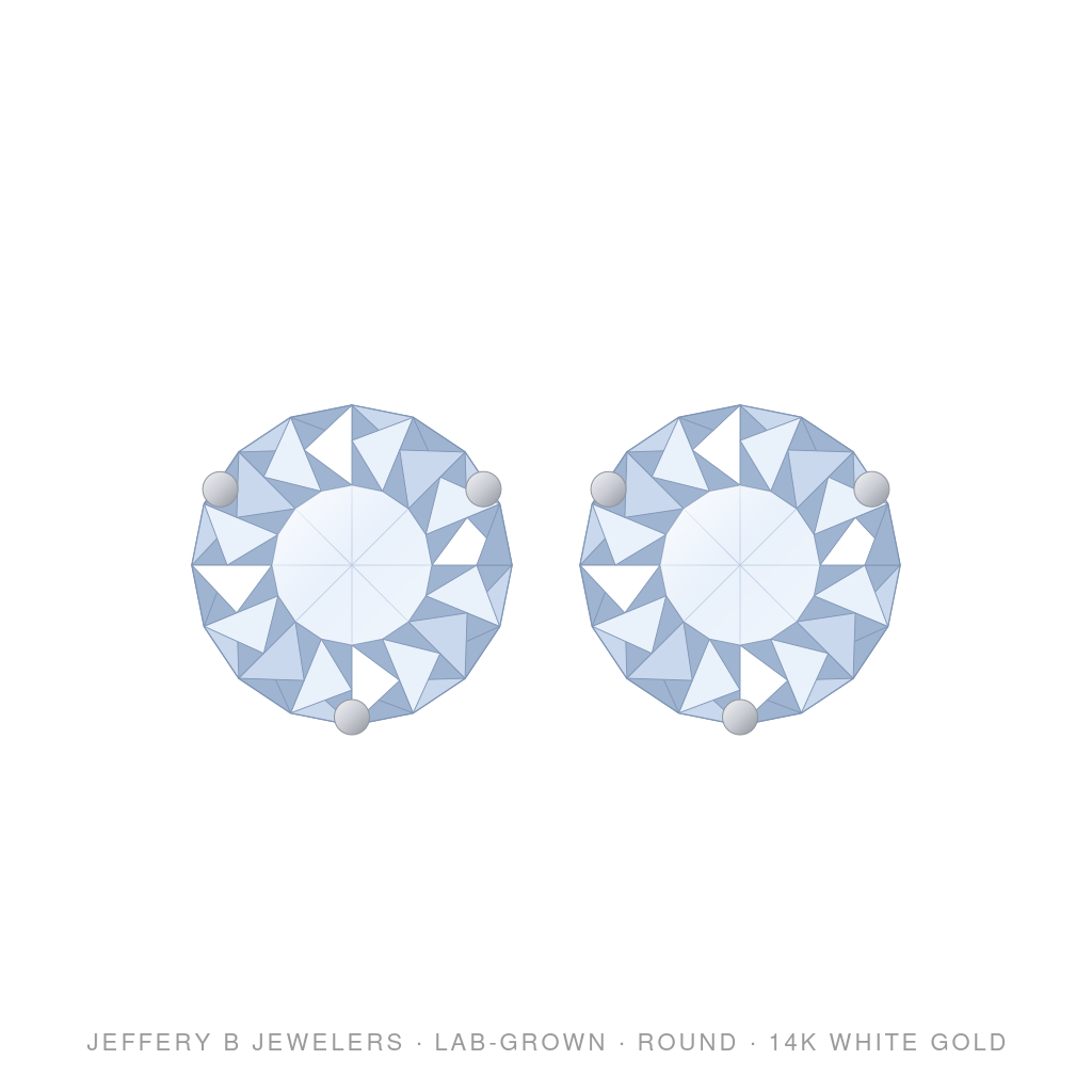Round Lab-Grown Diamond Stud Earrings – 3 Prong Martini Screwback – 14K White Gold