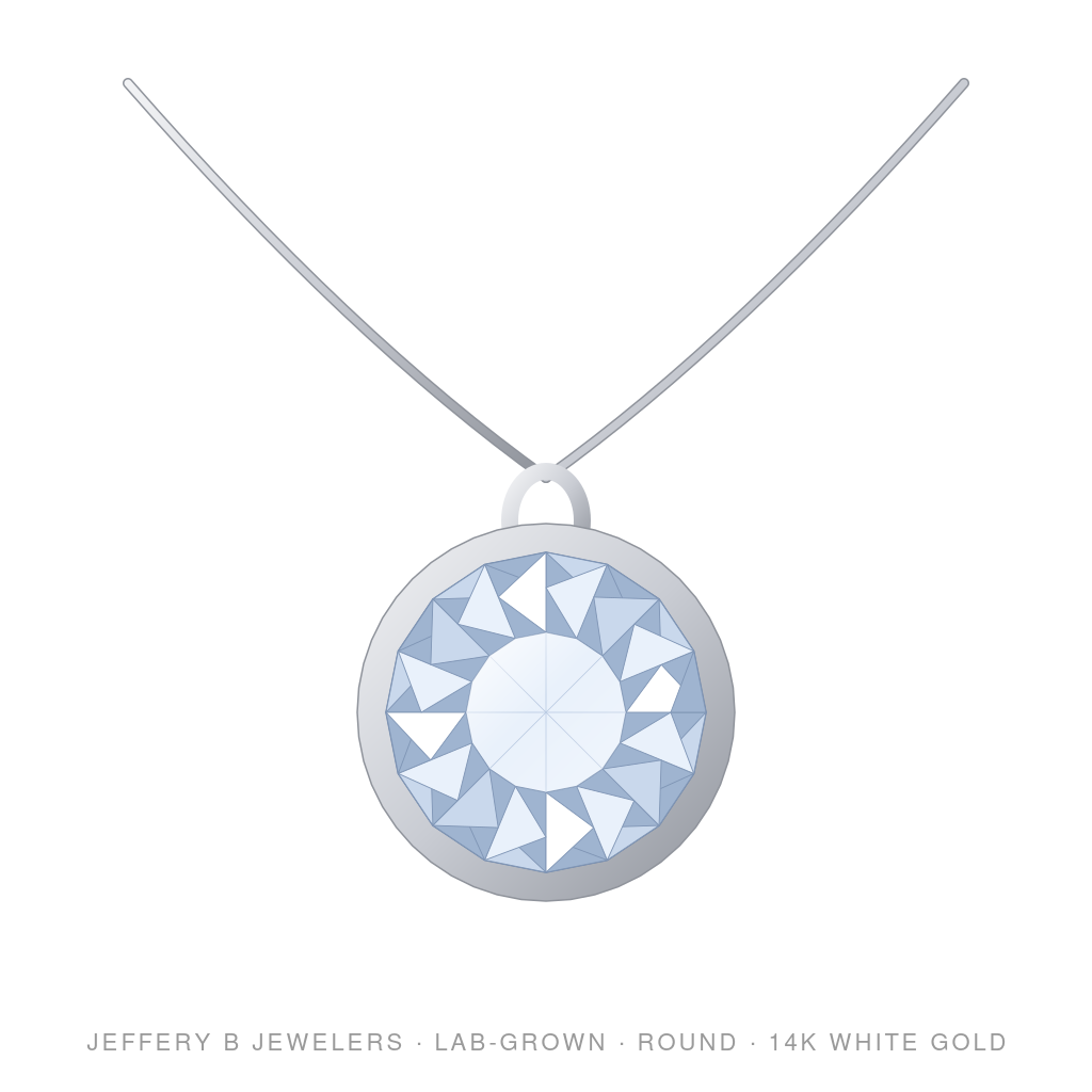 Round Lab-Grown Diamond Pendant – Bezel + Silver Chain – 14K White Gold