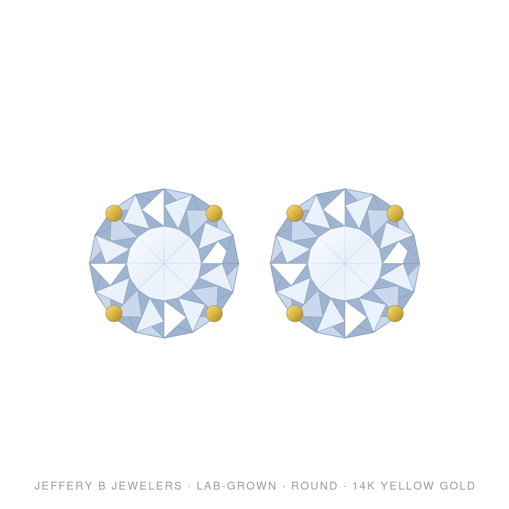 Round Lab-Grown Diamond Stud Earrings – 4 Prong Martini Screwback – 14K Yellow Gold