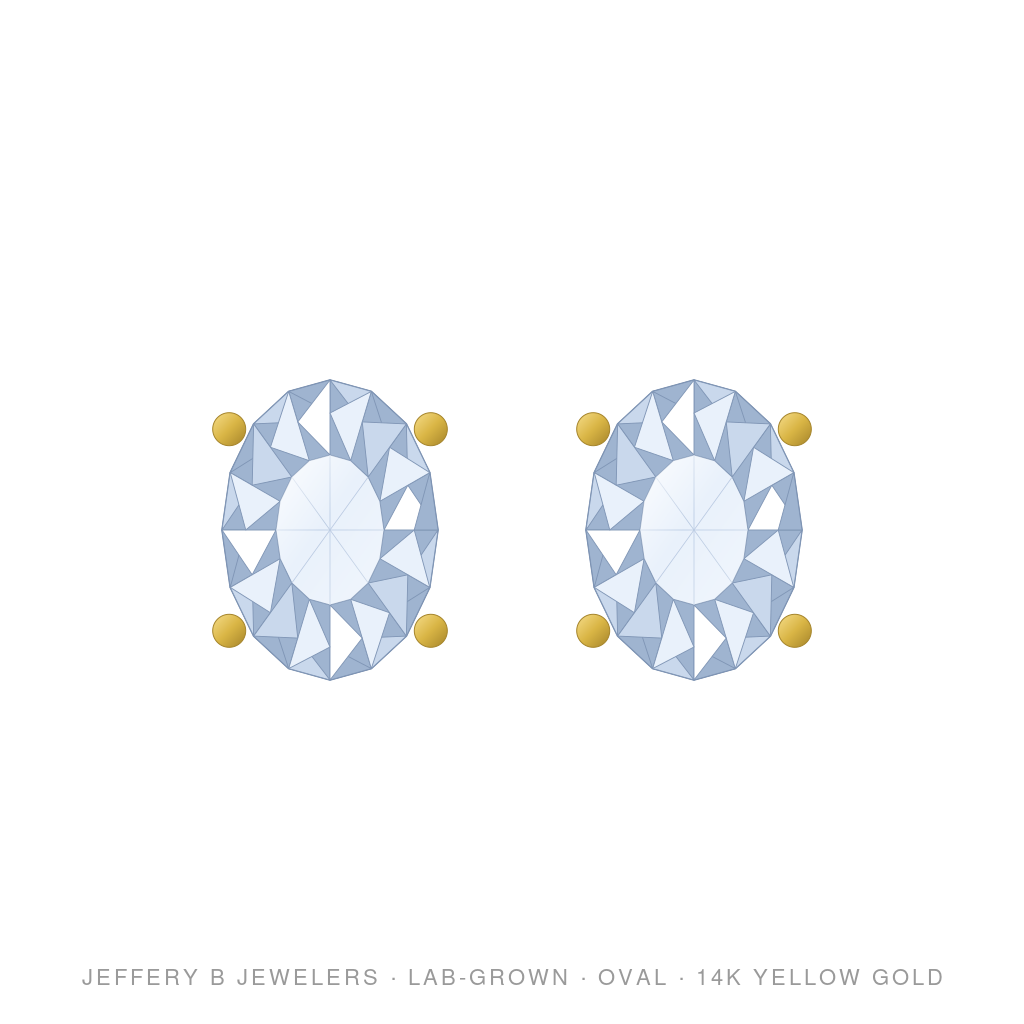 Oval Lab-Grown Diamond Stud Earrings – 4 Prong Basket Pushback – 14K Yellow Gold